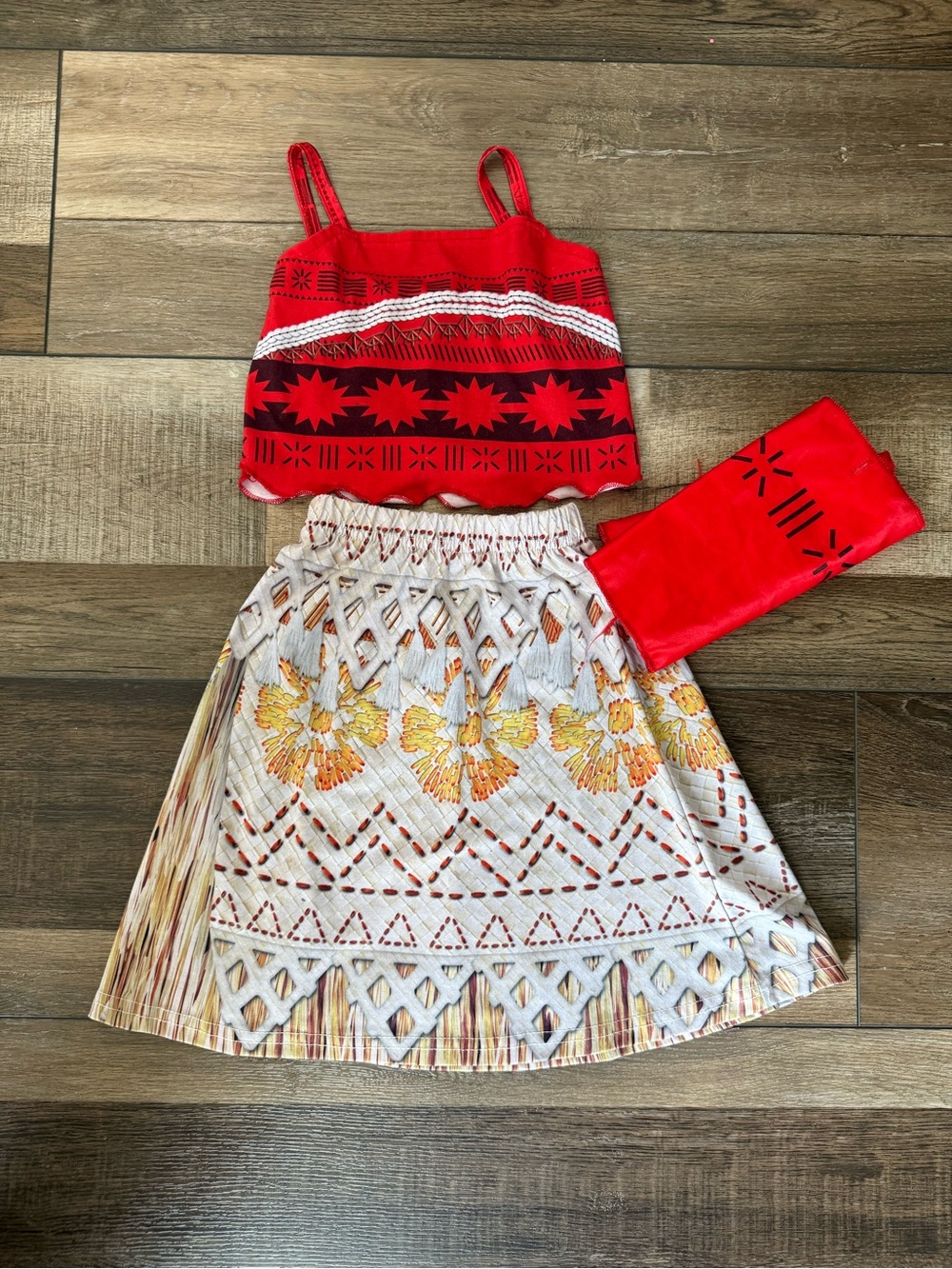 Red Tribal Print Two-Piece Girls Dress Set